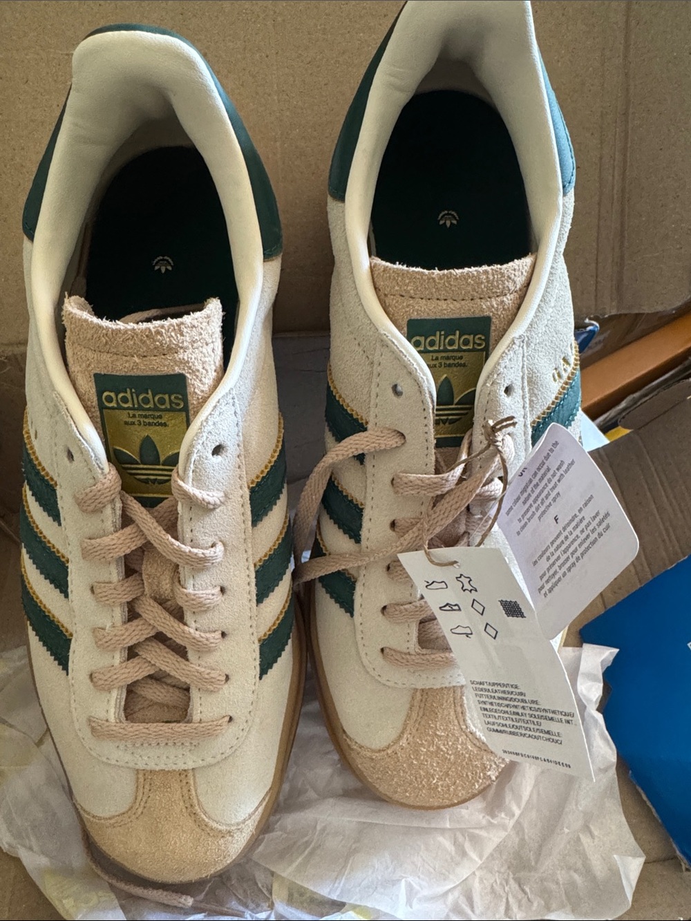 adidas Beige Suede Sneakers with Dark Green Stripes